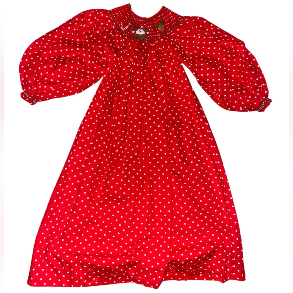 Mom & Me Polka Dot Smocked Embroidered Neck Holiday  Dress